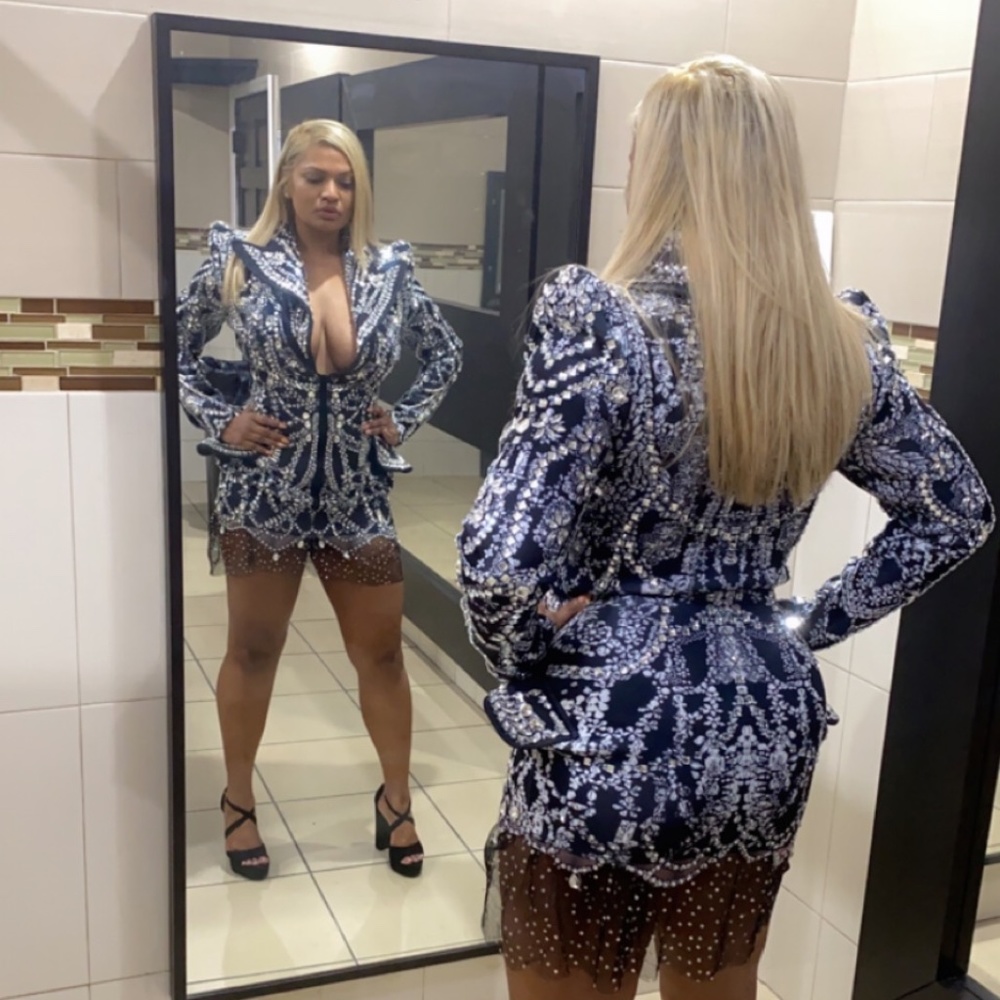 Long sleeve blazer sequins dress